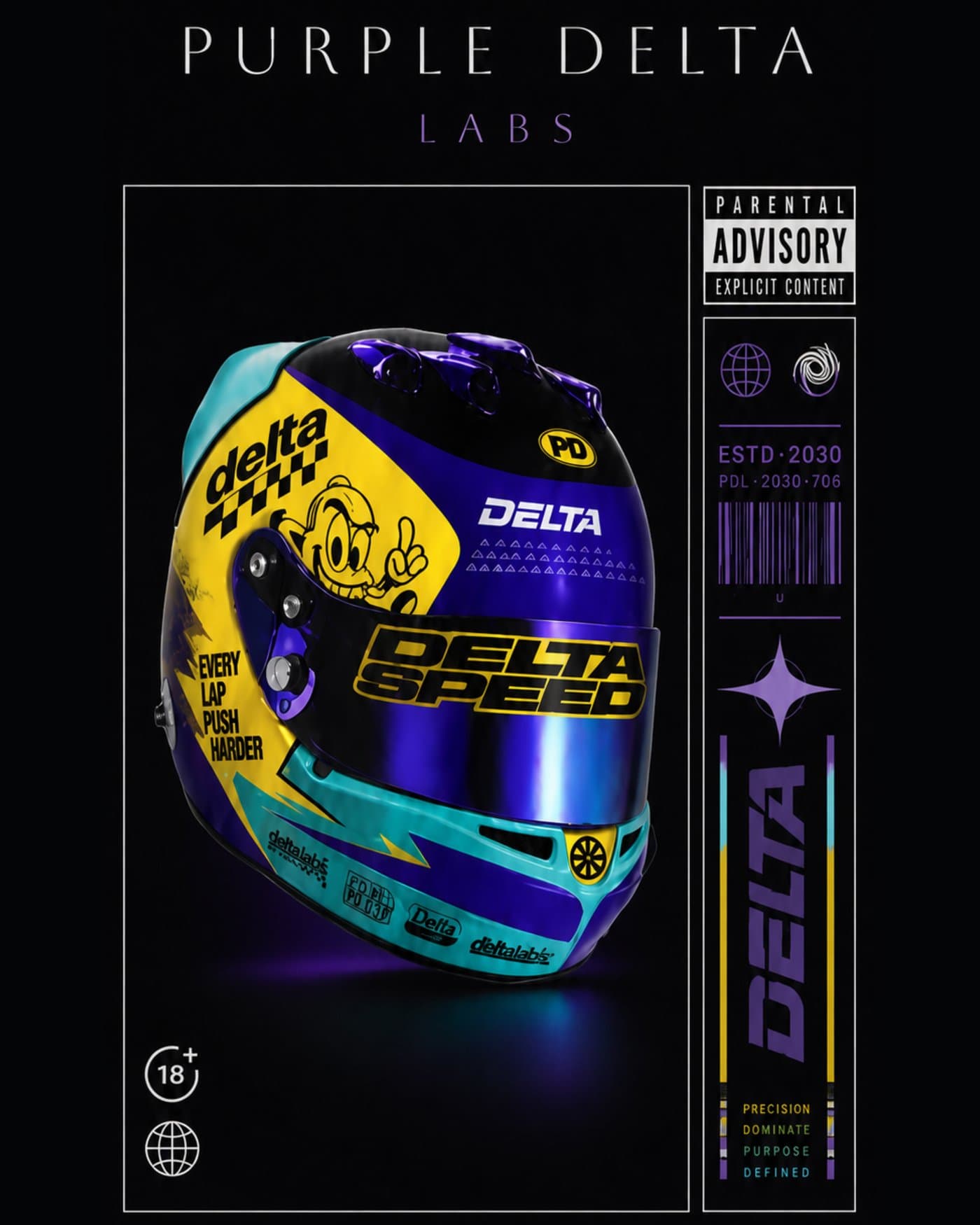 Purple Delta Labs helmet poster art